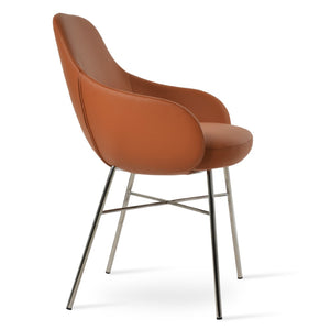 Soho Concept Gazel Arm Galata Counter Bar Stools - Stylish Upholstered Seating With 10-year Guarantee, Chrome Finish Caramel Steel Tubular Legs Soho-concept-dining-chair-03834