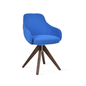Soho Concept Gazel Arm Pyramid Dining Chair - Elegant Genuine Leather & Boucle Fabric, 10-year Guarantee, Walnut Finish Walnut,Blue  Soho-concept-dining-chair-03876