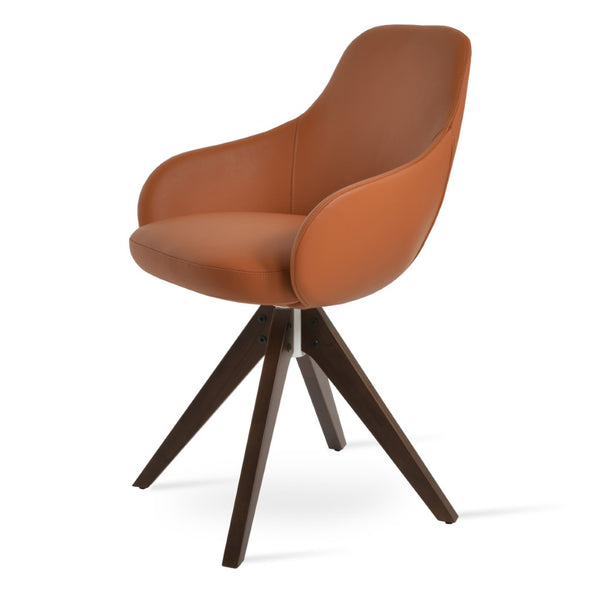 Soho Concept Gazel Arm Pyramid Dining Chair - Elegant Genuine Leather & Boucle Fabric, 10-year Guarantee, Walnut Finish Walnut  Soho-concept-dining-chair-03887