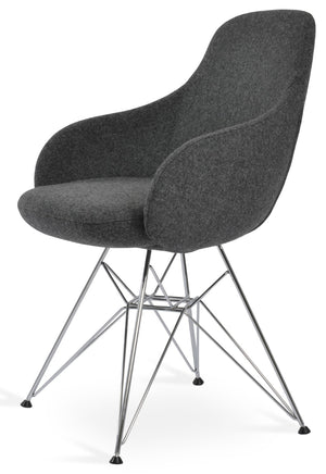 Soho Concept Gazel Arm Galata Counter & Bar Chair - Premium Wool & Boucle Fabrics, Stylish & Durable Design Chrome,Dark Grey Steel Tubular Legs Soho-concept-dining-chair-03968