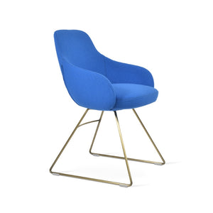 Soho Concept Gazel Arm Wire Counter And Bar Chair - Elegant Boucle & Leather Upholstery, 10-year Warranty, Gold Brass,Blue  Soho-concept-dining-chair-03970
