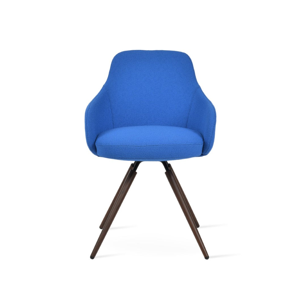 Soho Concept Gazel Arm Pr Dining Chair - Elegant Boucle Fabric & Genuine Leather, 10-year Guarantee, Walnut Finish Walnut,Blue  Soho-concept-dining-chair-03821