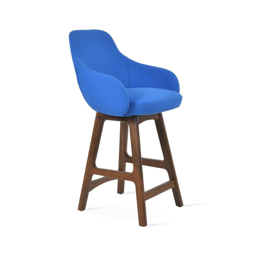 Soho Concept Gazel Arm Barstools & Counterstools - Premium Camira Boucle Fabric, 10-year Guarantee, Solid Wood Base Walnut,Blue  Soho-concept-dining-chair-08709