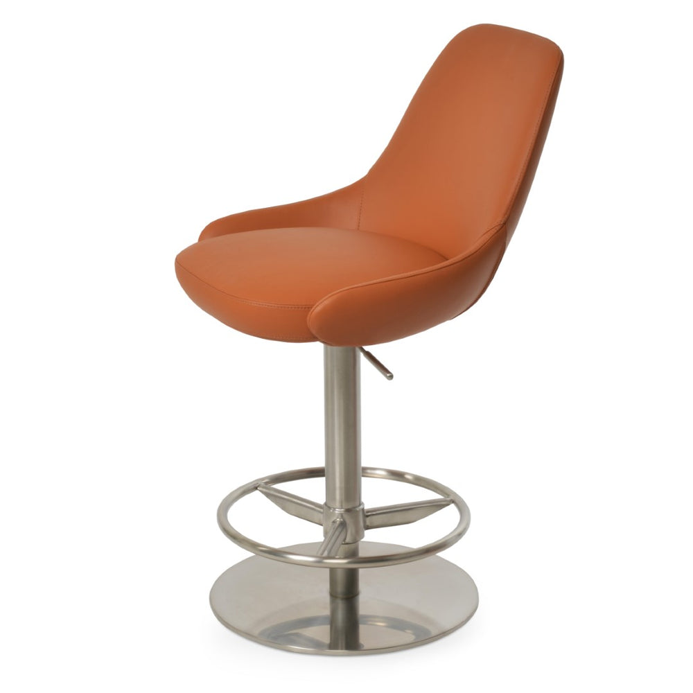 Soho Concept Gazel Adjustable Height Arm Piston Stool With Full Footrest - Durable Boucle Fabric & Leather Finish Caramel  Soho-concept-dining-chair-06898