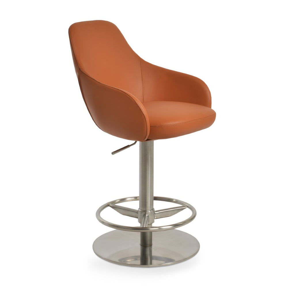 Soho Concept Gazel Adjustable Height Arm Piston Stool With Full Footrest - Durable Boucle Fabric & Leather Finish Caramel  Soho-concept-dining-chair-06898