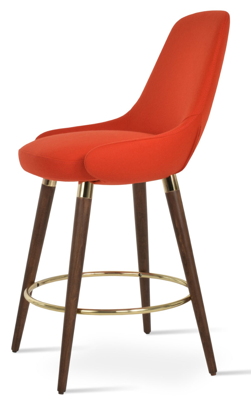Soho Concept Gazel Wood Dining Chair - Stylish Barstools In Soft Leatherette With Walnut Finish & Gold Accents Walnut,Gold,Orange  Soho-concept-dining-chair-06899