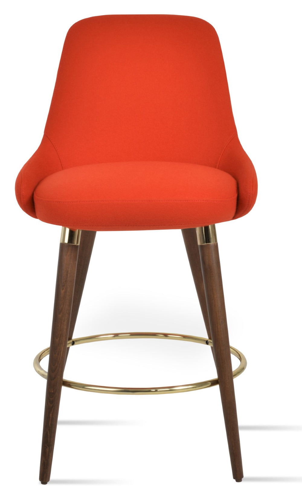 Soho Concept Gazel Wood Dining Chair - Stylish Barstools In Soft Leatherette With Walnut Finish & Gold Accents Walnut,Gold,Orange  Soho-concept-dining-chair-06899