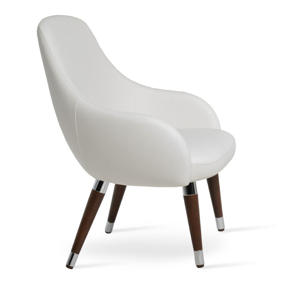 Soho Concept Gazel Lounge Armchair With Sleek Wood Sled Base - Soft White Leatherette, Walnut & Chrome Finish White,Walnut,Chrome  Soho-concept-dining-chair-12026