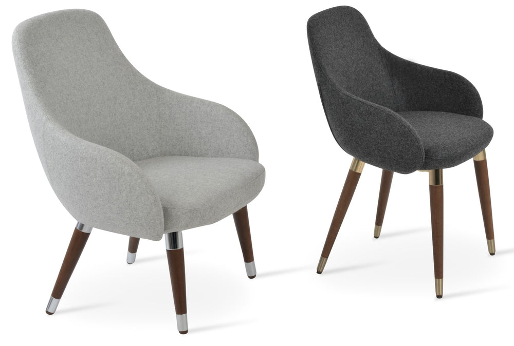 Soho Concept Gazel Lounge Armchair With Walnut Wood Base, 10-year Guarantee, Luxurious Wool Upholstery Options Walnut,Gold,Silver  Soho-concept-dining-chair-04066