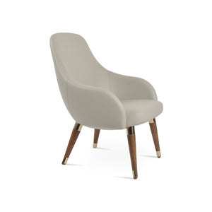 Soho Concept Gazel Lounge Armchair With Sleek Wood Sled Base - Soft White Leatherette, Walnut & Chrome Finish Light Grey,Walnut,Gold  Soho-concept-dining-chair-12039
