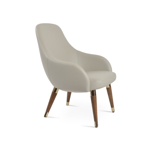Soho Concept Gazel Lounge Armchair With Sleek Wood Sled Base - Soft White Leatherette, Walnut & Chrome Finish Light Grey,Walnut,Gold  Soho-concept-dining-chair-12039