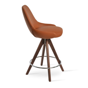 Soho Concept Gazel Pyramid Swivel Barstools & Counterstools - Modern Design In Boucle Fabric & Leather Finish Walnut  Soho-concept-dining-chair-08848