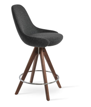 Soho Concept Gazel Pyramid Swivel Counter And Bar Stools - Luxurious Camira Wool, Solid Wood, 10-year Guarantee Walnut,Dark Grey  Soho-concept-dining-chair-08849