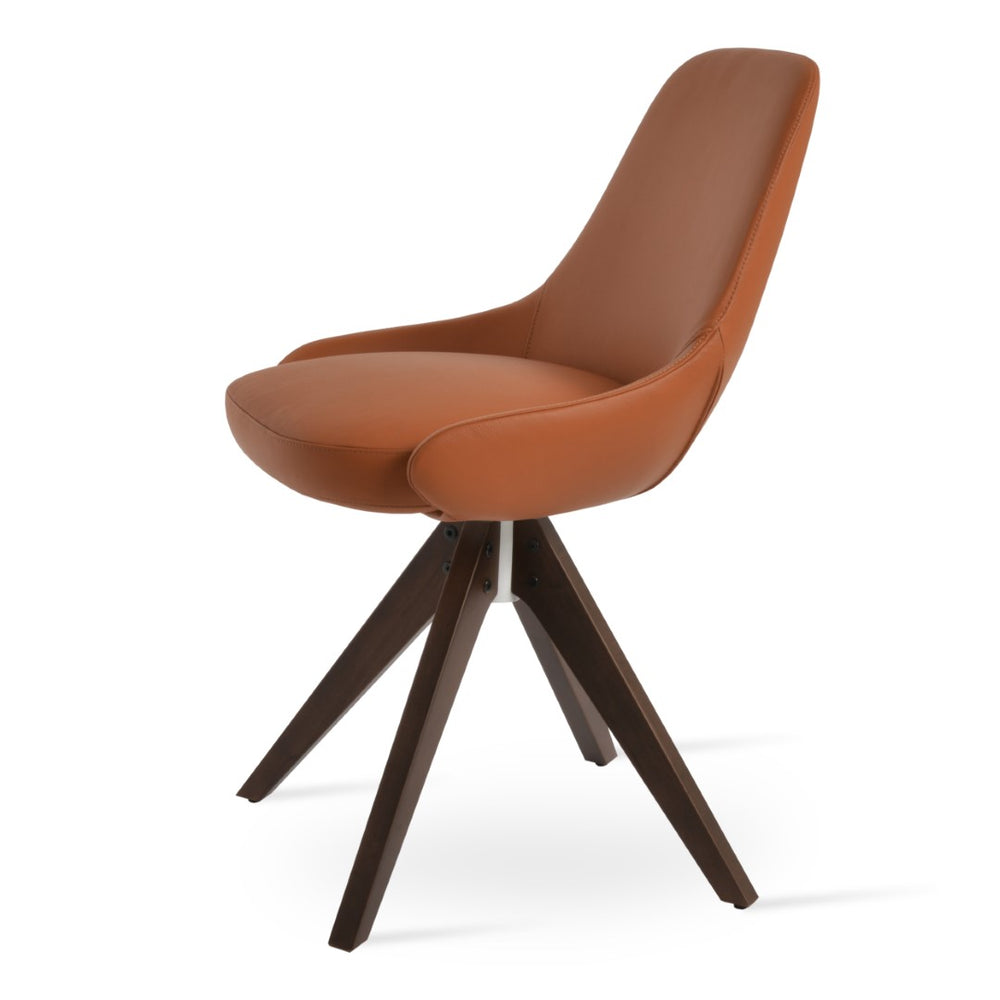 Soho Concept Gazel Pyramid Wood Swivel Armchair In Genuine Leather - 10-year Guarantee, Stylish & Durable Design Walnut  Soho-concept-dining-chair-04107