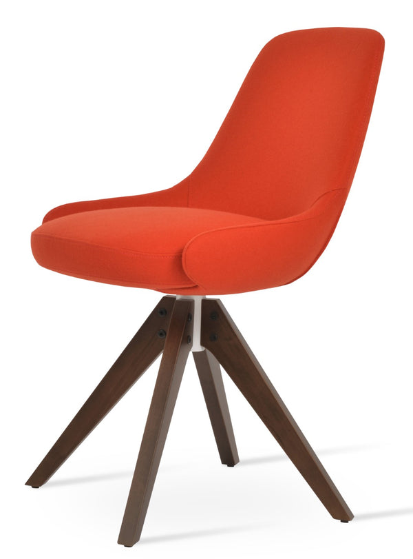 Soho Concept Gazel Pyramid Wood Swivel Dining Chair - Elegant Camira Wool Fabric, 10-year Guarantee, Walnut Finish Walnut,Orange  Soho-concept-dining-chair-04111