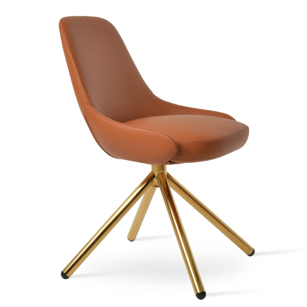 Soho Concept Gazel Stick Dining Swivel Chair - Elegant Upholstery In Genuine Leather & Boucle, 10-year Guarantee Gold  Soho-concept-dining-chair-04168