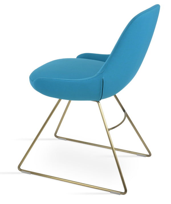Soho Concept Gazel Wire Dining Chair - Stylish Chrome Base, Luxe Boucle & Velvet Fabrics, 10-year Guarantee, 350 Lb Capacity Brass,Turquoise  Soho-concept-dining-chair-04209