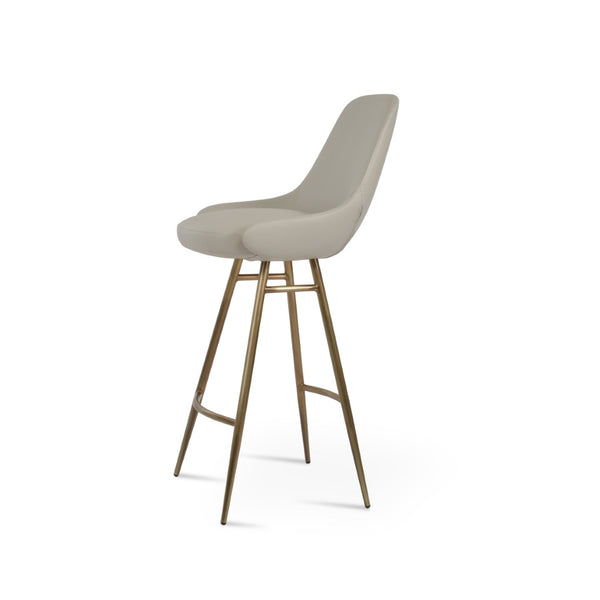 Soho Concept Gazel Galata Barstools & Counterstools - Stylish Leatherette, Soft Brass Finish, 350 Lbs Capacity Brass,Light Grey Steel Tubular Legs Soho-concept-dining-chair-08649