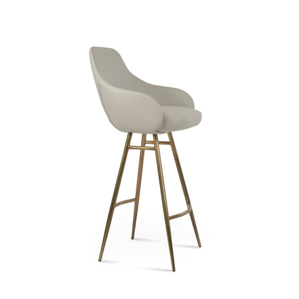 Soho Concept Gazel Galata Barstools & Counterstools - Stylish Leatherette, Soft Brass Finish, 350 Lbs Capacity Brass,Light Grey Steel Tubular Legs Soho-concept-dining-chair-08652