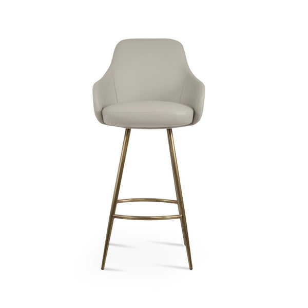 Soho Concept Gazel Galata Barstools & Counterstools - Stylish Leatherette, Soft Brass Finish, 350 Lbs Capacity Brass,Light Grey Steel Tubular Legs Soho-concept-dining-chair-06860