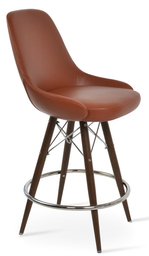 Soho Concept Gazel Modern Bar And Counter Stools - Stylish, Durable Leatherette, Flexible Memory Swivel Design Walnut  Soho-concept-dining-chair-08657