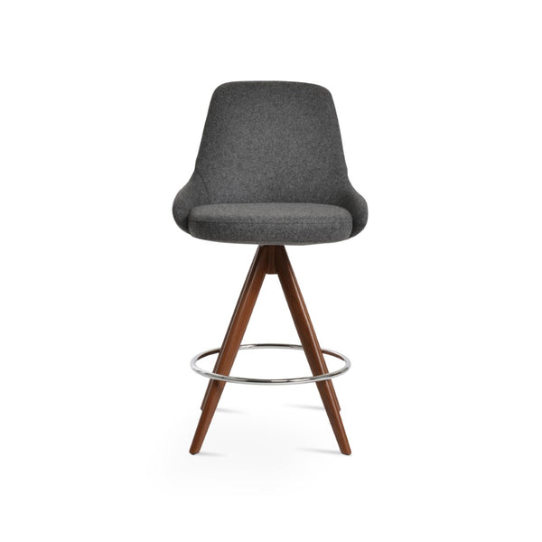 Soho Concept Gazel Pyramid Swivel Barstools - Durable Camira Blazer Wool, Elegant Design, 10-year Guarantee! Walnut,Dark Grey  Soho-concept-dining-chair-06852