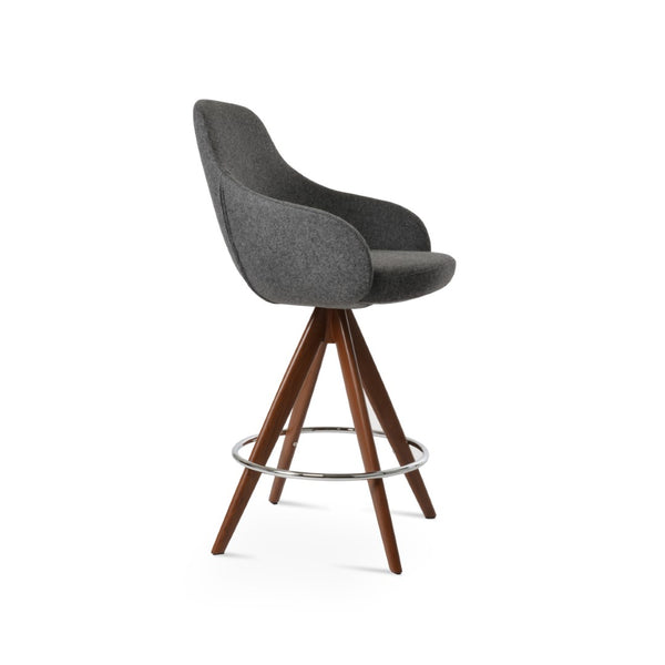 Soho Concept Gazel Arm Barstools & Counterstools - Luxe Camira Boucle Fabric, Solid Wood Base, 10-year Warranty! Walnut,Dark Grey  Soho-concept-dining-chair-08605