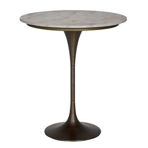 Noir Joni Bar Table - Stunning Bianco Crown Marble Top with Industrial Iron Frame for Elegant Gatherings Aged Brass GBAR006AB-36