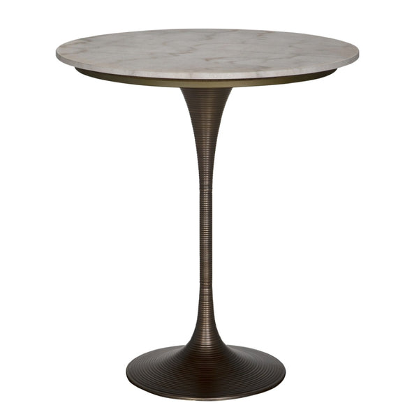 Noir Joni Bar Table - Stunning Bianco Crown Marble Top with Industrial Iron Frame for Elegant Gatherings Aged Brass GBAR006AB-36