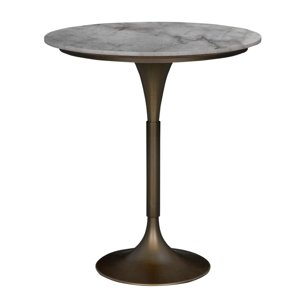 Noir Jman Bar Table - Industrial Elegance with Bianco Crown Marble Top for Stylish Gatherings and Dining Aged Brass GBAR007AB-36