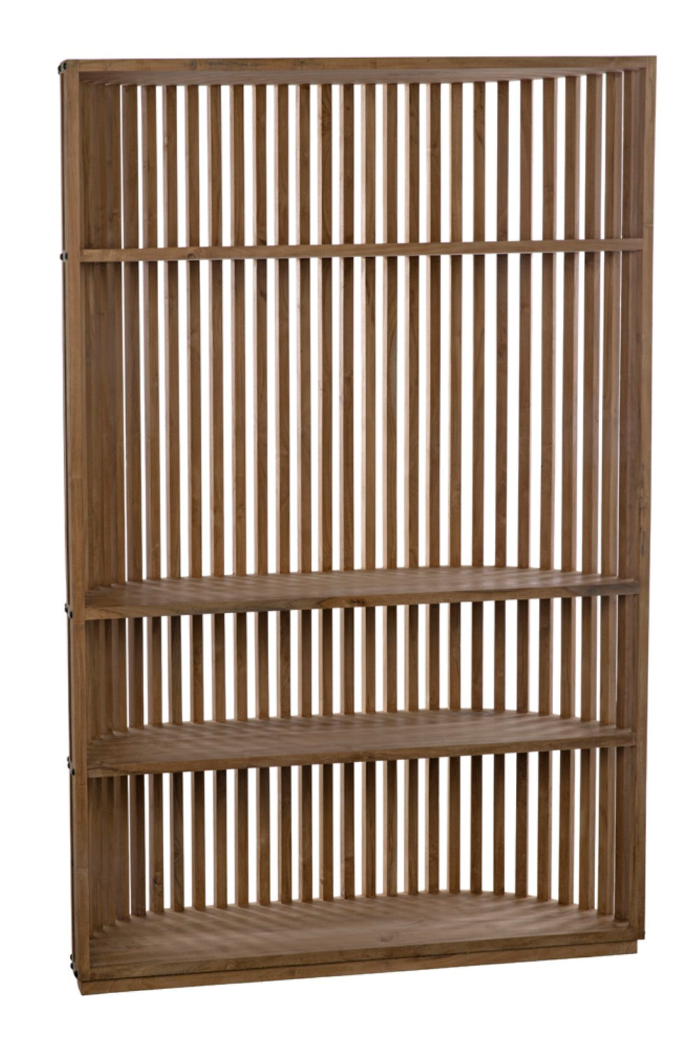 Noir Opal Teak Bookcase: Handcrafted Shelving Unit with Organic Curves, Vertical Lines & Open Display Space GBCS185T