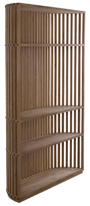 Noir Opal Teak Bookcase: Handcrafted Shelving Unit with Organic Curves, Vertical Lines & Open Display Space GBCS185T