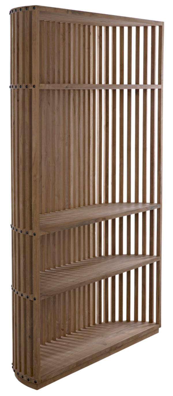 Noir Opal Teak Bookcase: Handcrafted Shelving Unit with Organic Curves, Vertical Lines & Open Display Space GBCS185T