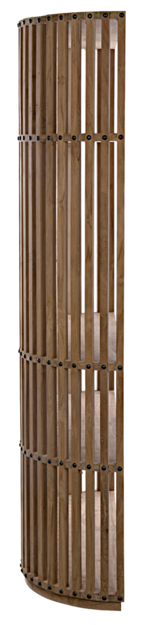 Noir Opal Teak Bookcase: Handcrafted Shelving Unit with Organic Curves, Vertical Lines & Open Display Space GBCS185T