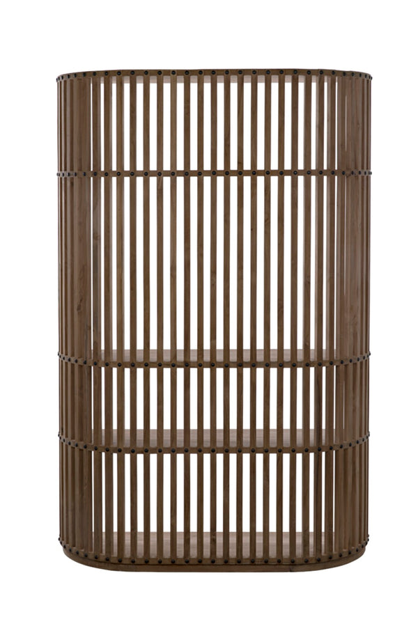 Noir Opal Teak Bookcase: Handcrafted Shelving Unit with Organic Curves, Vertical Lines & Open Display Space GBCS185T