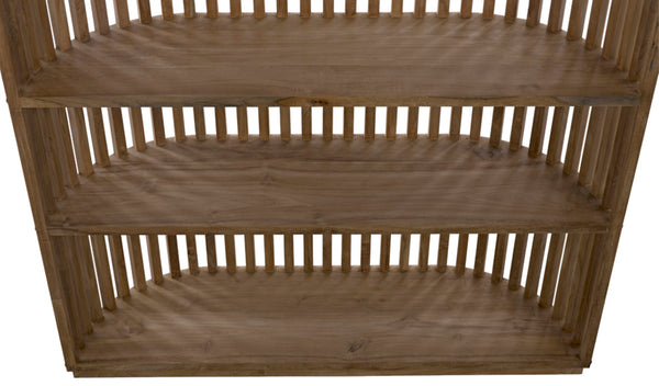 Noir Opal Teak Bookcase: Handcrafted Shelving Unit with Organic Curves, Vertical Lines & Open Display Space GBCS185T