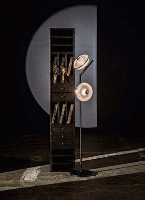 Noir Tubula Modern Bookcase in Ebony Walnut - Tall, Stylish Storage with 6 Drawers & 12 Open Cubbies GBCS208EB