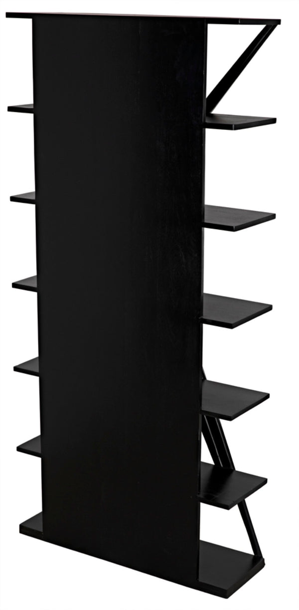 Noir Vetra Bookcase: Stunning Teak Design with Distinctive Sculptural Silhouette for Stylish Display Spaces Hand Rubbed Black GBCS228HB