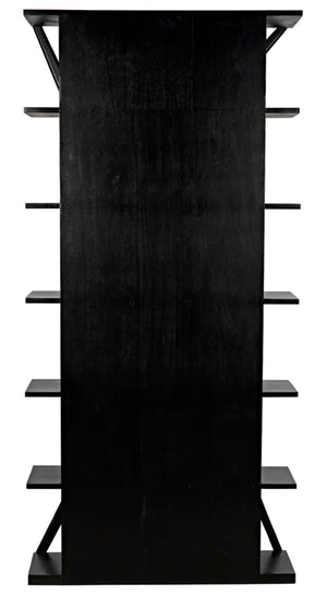 Noir Vetra Bookcase: Stunning Teak Design with Distinctive Sculptural Silhouette for Stylish Display Spaces Hand Rubbed Black GBCS228HB