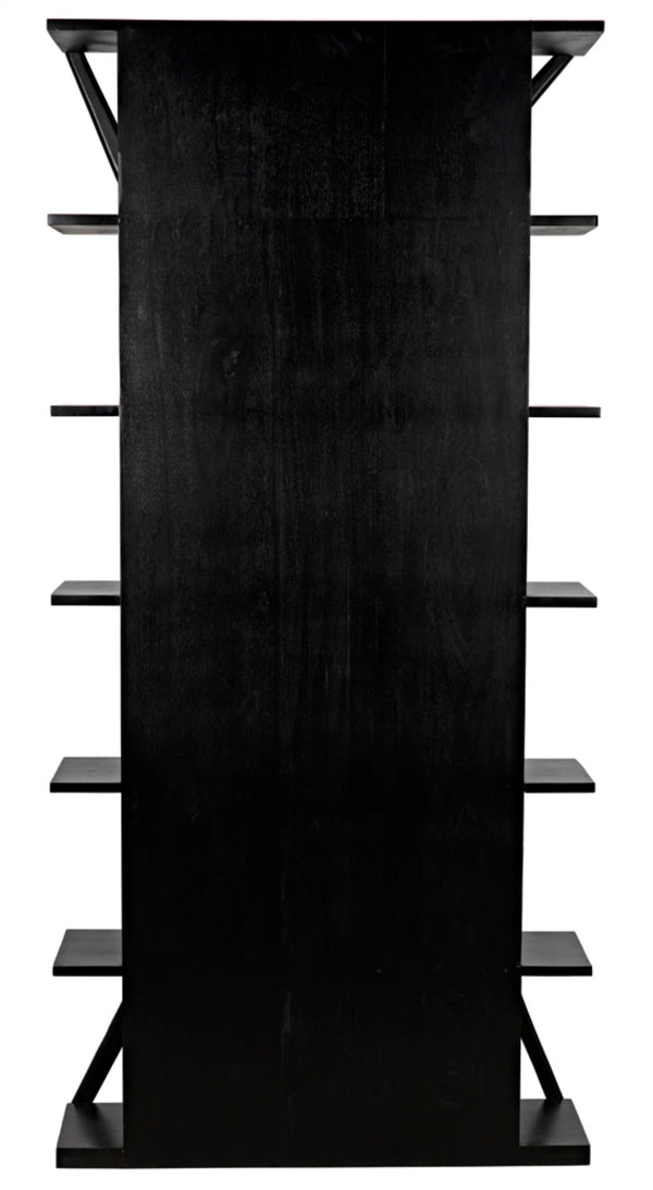 Noir Vetra Bookcase: Stunning Teak Design with Distinctive Sculptural Silhouette for Stylish Display Spaces Hand Rubbed Black GBCS228HB