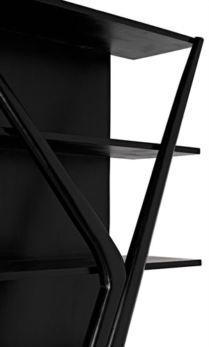 Noir Vetra Bookcase: Stunning Teak Design with Distinctive Sculptural Silhouette for Stylish Display Spaces Hand Rubbed Black GBCS228HB
