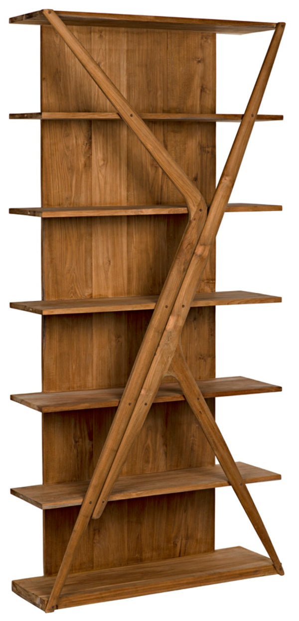Noir Vetra Bookcase: Stunning Teak Design with Distinctive Sculptural Silhouette for Stylish Display Spaces Clear Coat Semi-Gloss GBCS228T