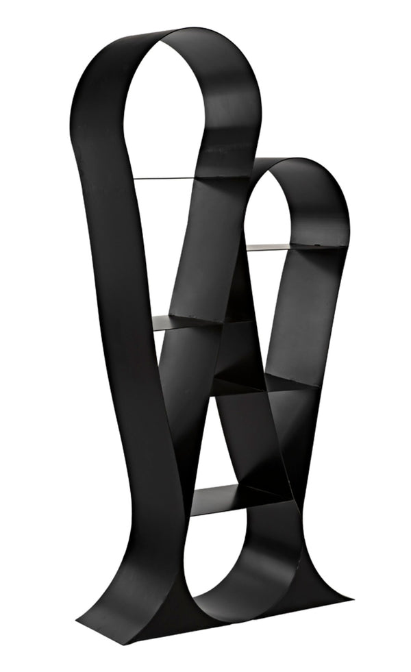 Noir Zaha Bookcase - Sculptural Black Metal Design with Open Shelving for Modern Industrial Interiors GBCS233MTB