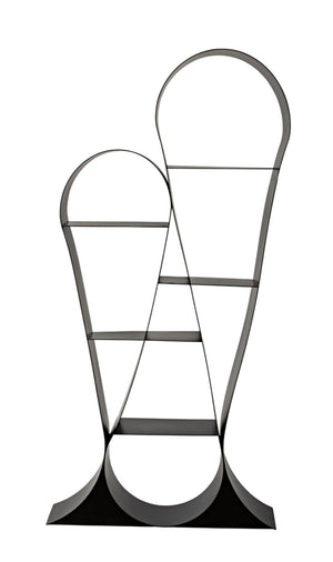 Noir Zaha Bookcase - Sculptural Black Metal Design with Open Shelving for Modern Industrial Interiors GBCS233MTB