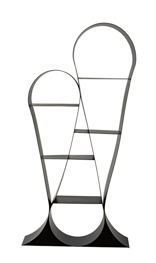 Noir Zaha Bookcase - Sculptural Black Metal Design with Open Shelving for Modern Industrial Interiors GBCS233MTB