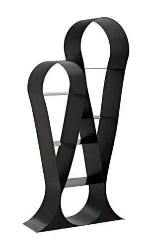 Noir Zaha Bookcase - Sculptural Black Metal Design with Open Shelving for Modern Industrial Interiors GBCS233MTB
