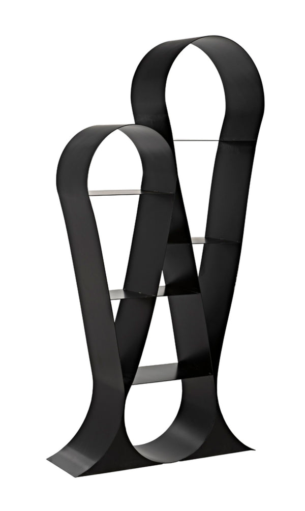 Noir Zaha Bookcase - Sculptural Black Metal Design with Open Shelving for Modern Industrial Interiors GBCS233MTB