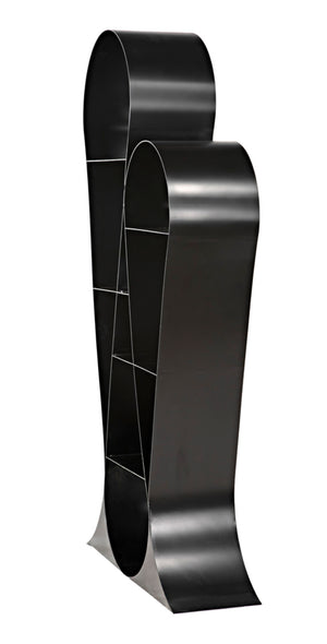 Noir Zaha Bookcase - Sculptural Black Metal Design with Open Shelving for Modern Industrial Interiors GBCS233MTB