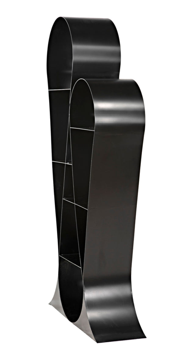Noir Zaha Bookcase - Sculptural Black Metal Design with Open Shelving for Modern Industrial Interiors GBCS233MTB