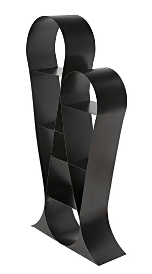 Noir Zaha Bookcase - Sculptural Black Metal Design with Open Shelving for Modern Industrial Interiors GBCS233MTB